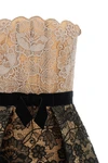 the elie saab guipure lace midi dress features a strapless fit-and-flare silhoue