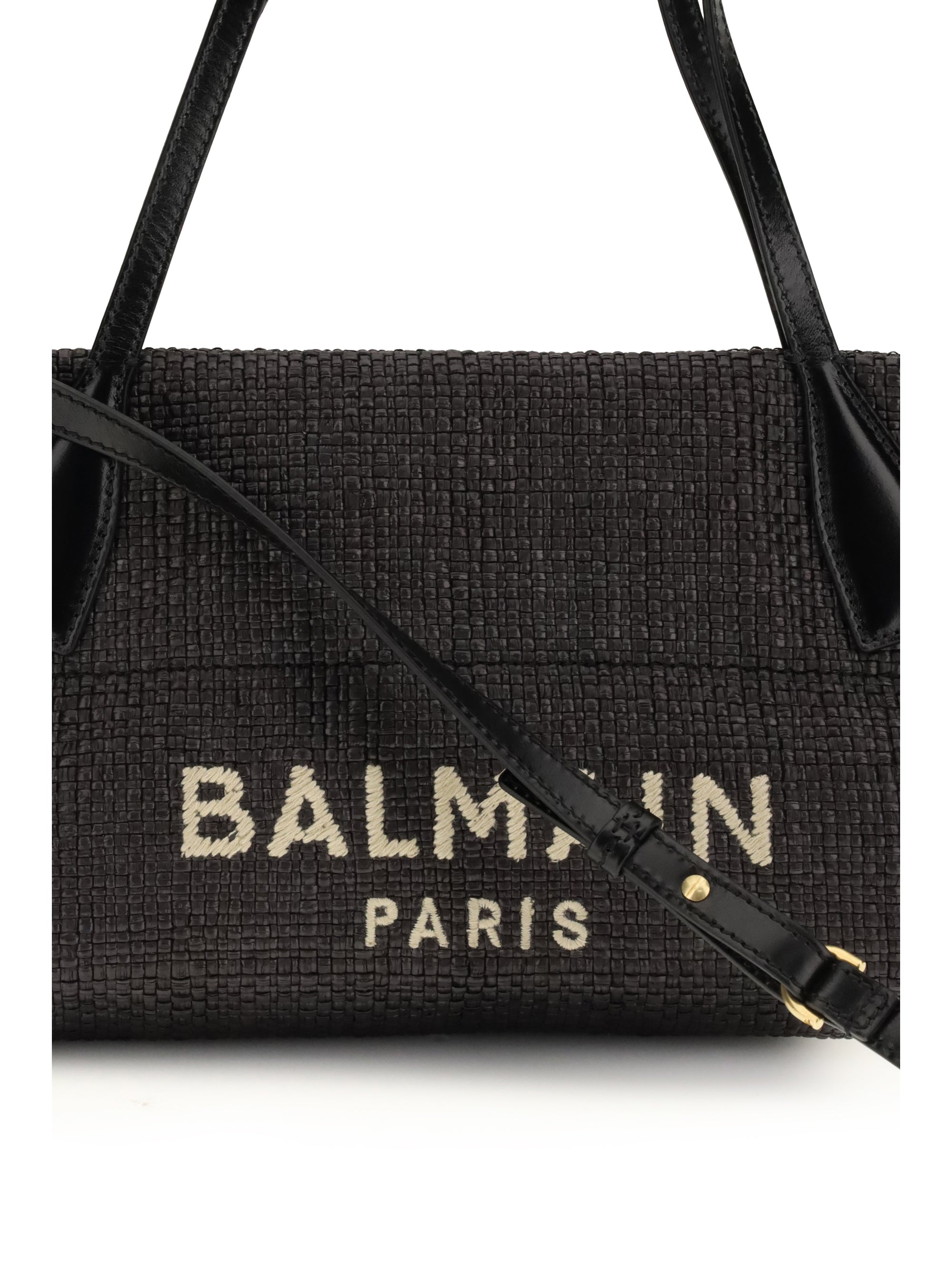 calfskin and raffia track shoulder bag