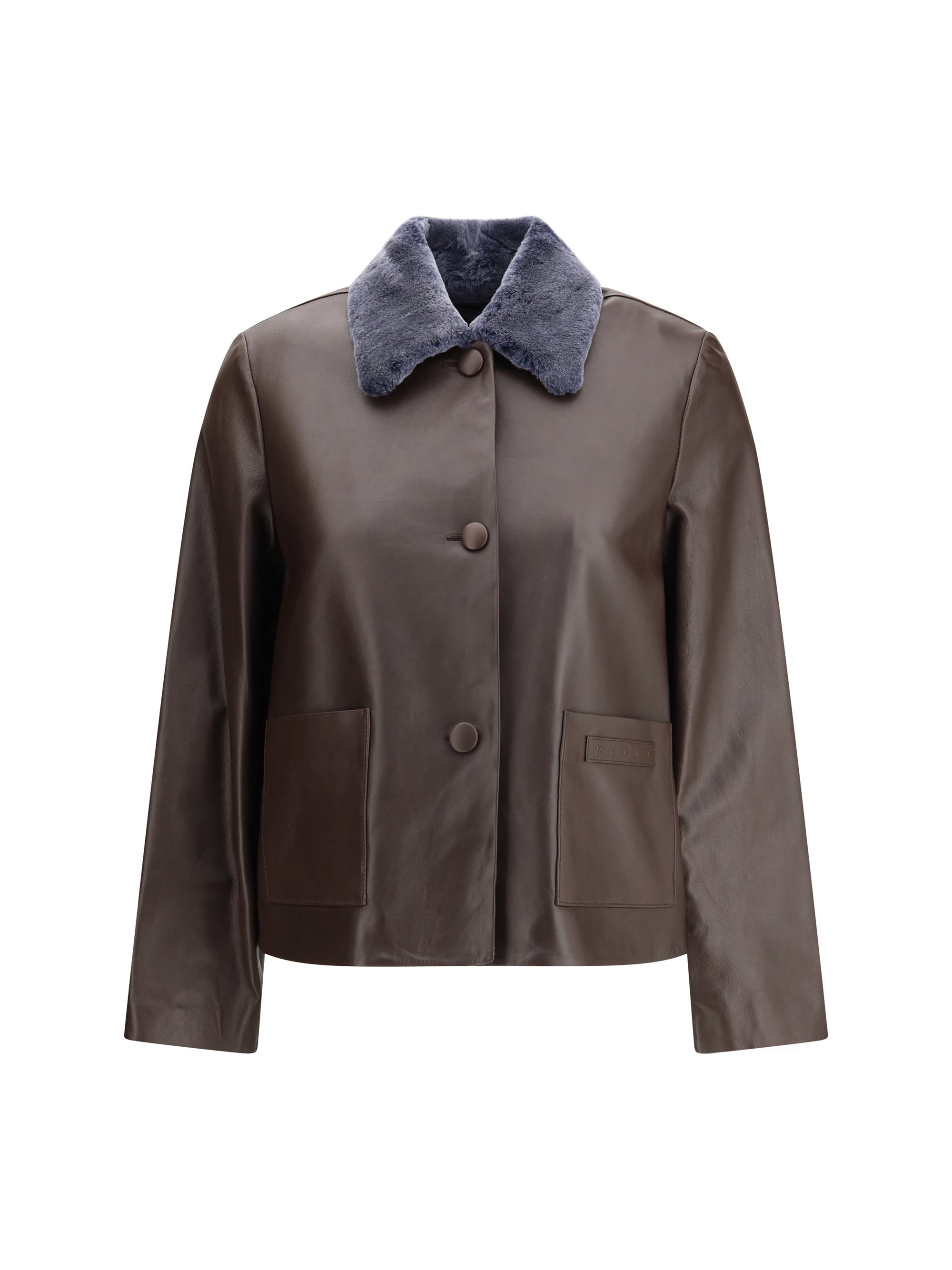 MARNI 44 leather jacket with a shearling collar