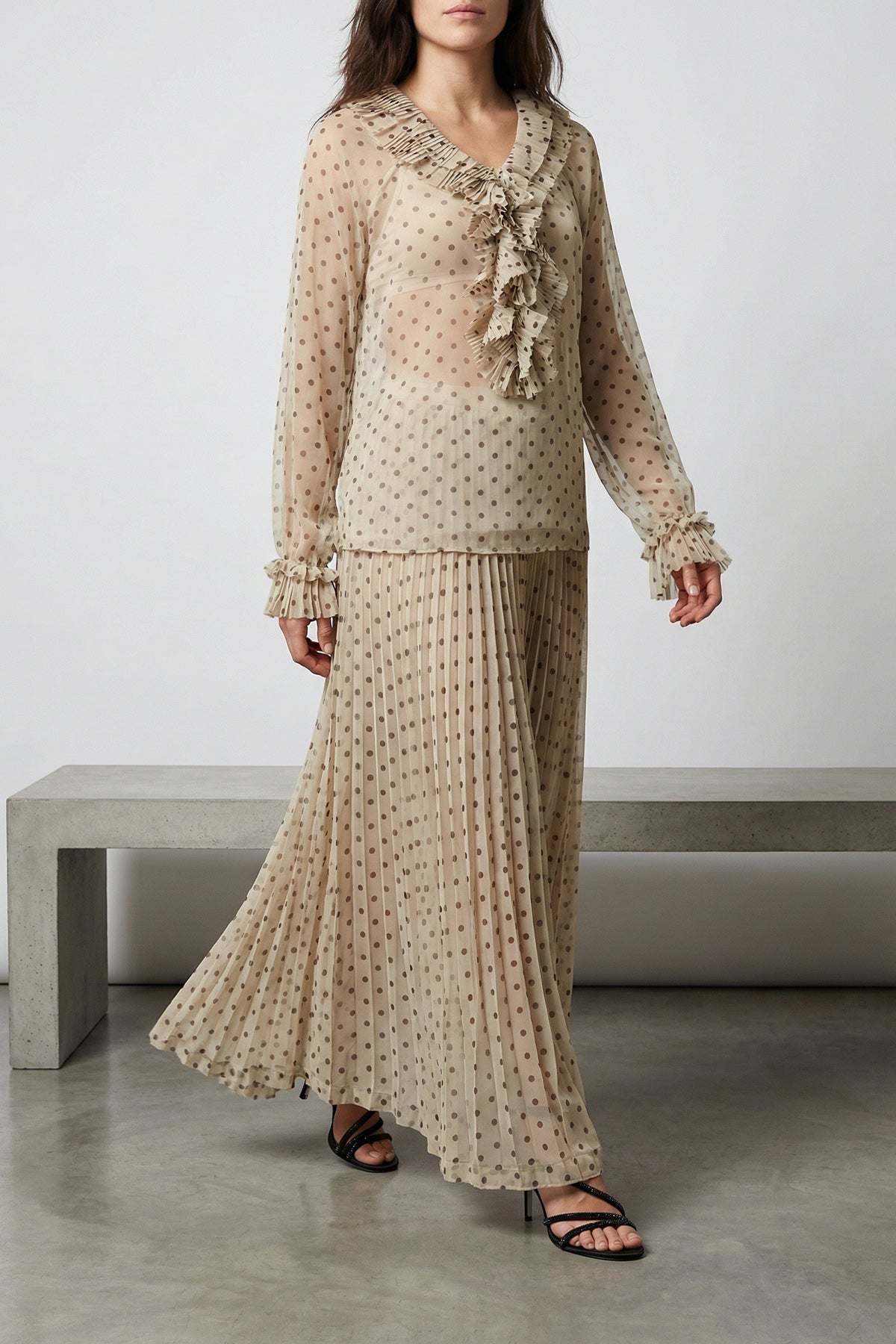 P.A.R.O.S.H. L pallina blouse in semi-transparent pleated soleil polka dot fabric