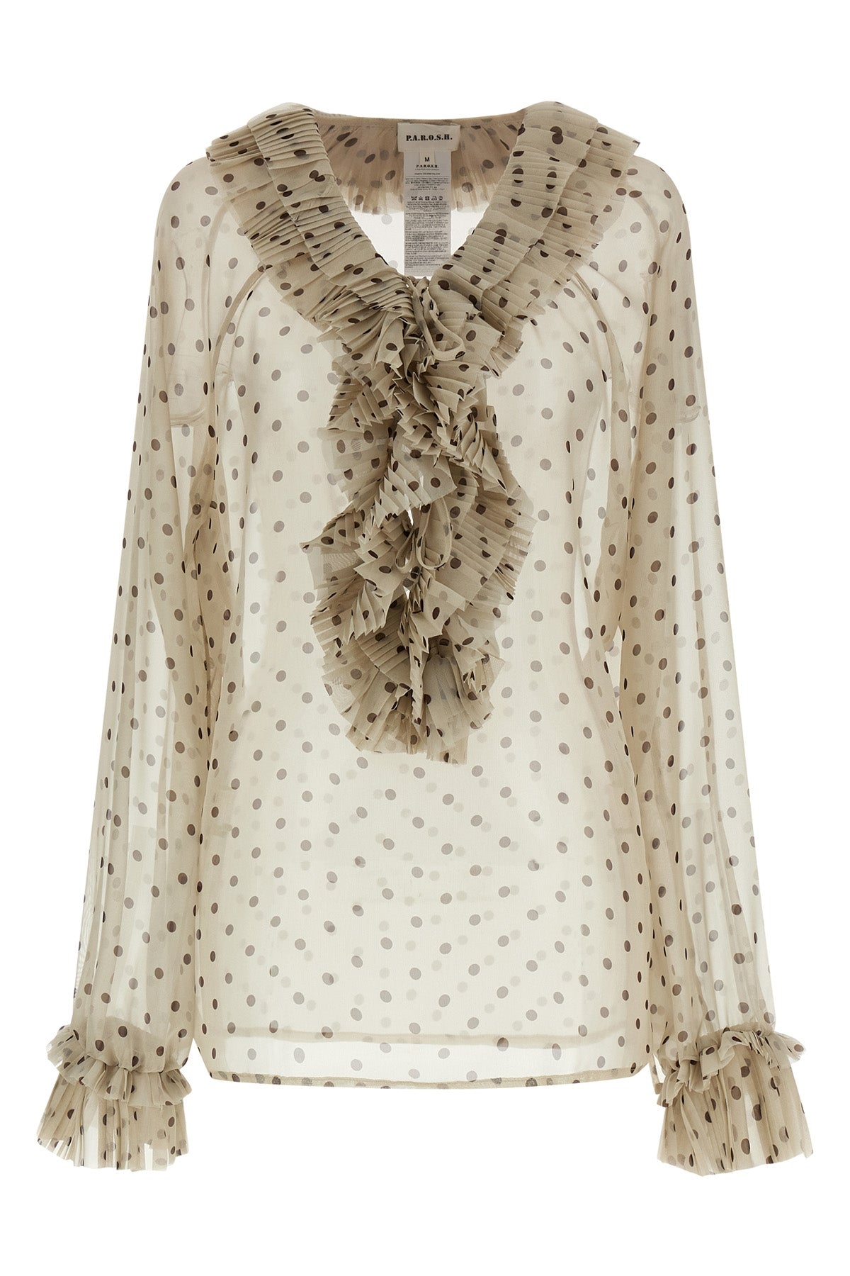 P.A.R.O.S.H. L pallina blouse in semi-transparent pleated soleil polka dot fabric