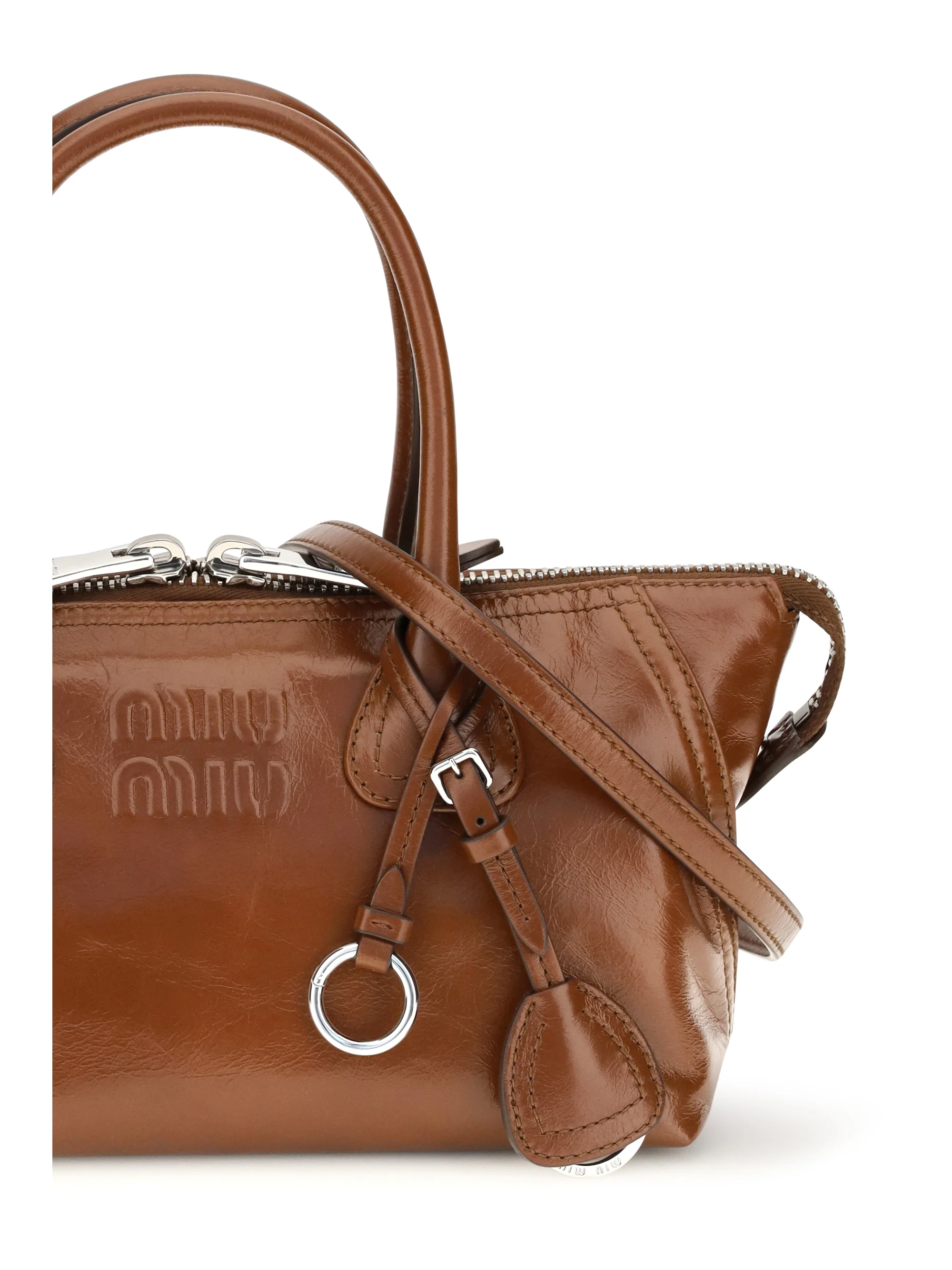 glossy leather handbag