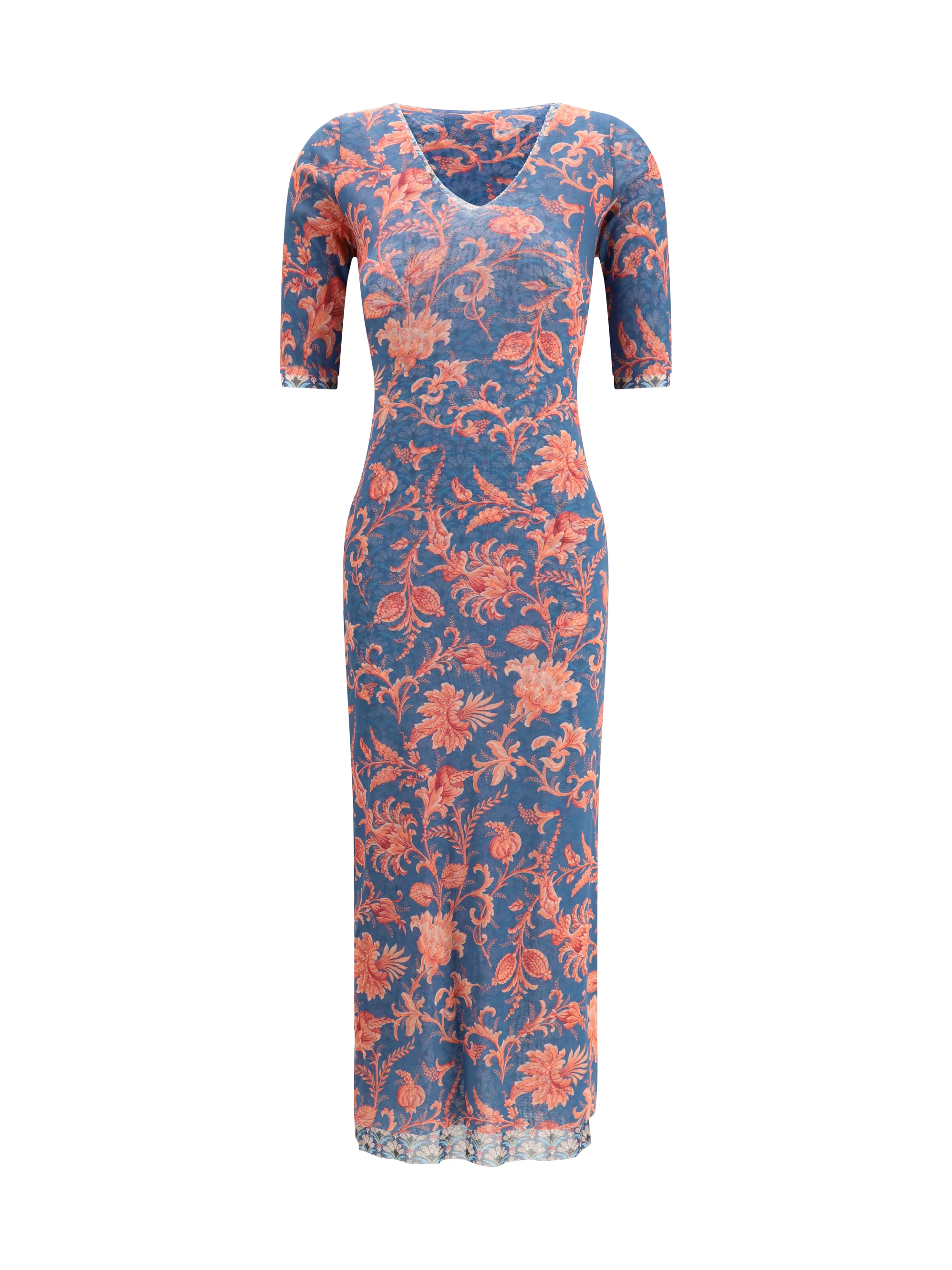 ETRO 44 stretch tulle midi dress with floral motif