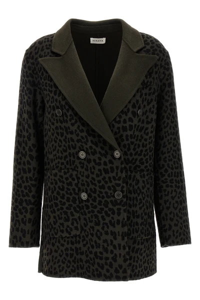 double-breasted blazer in animal print wool
