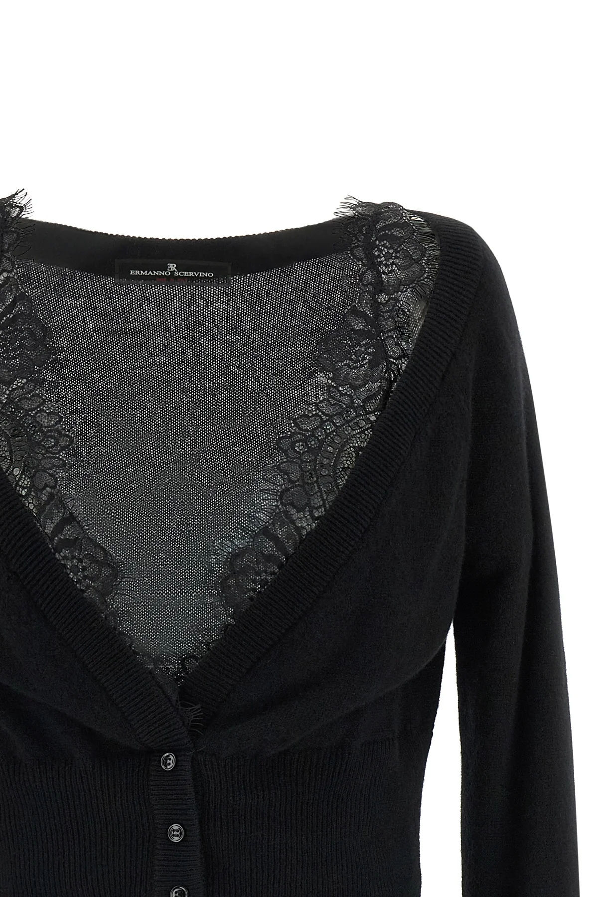 the ermanno scervino cardigan in pure black cashmere stands out for a sartorial
