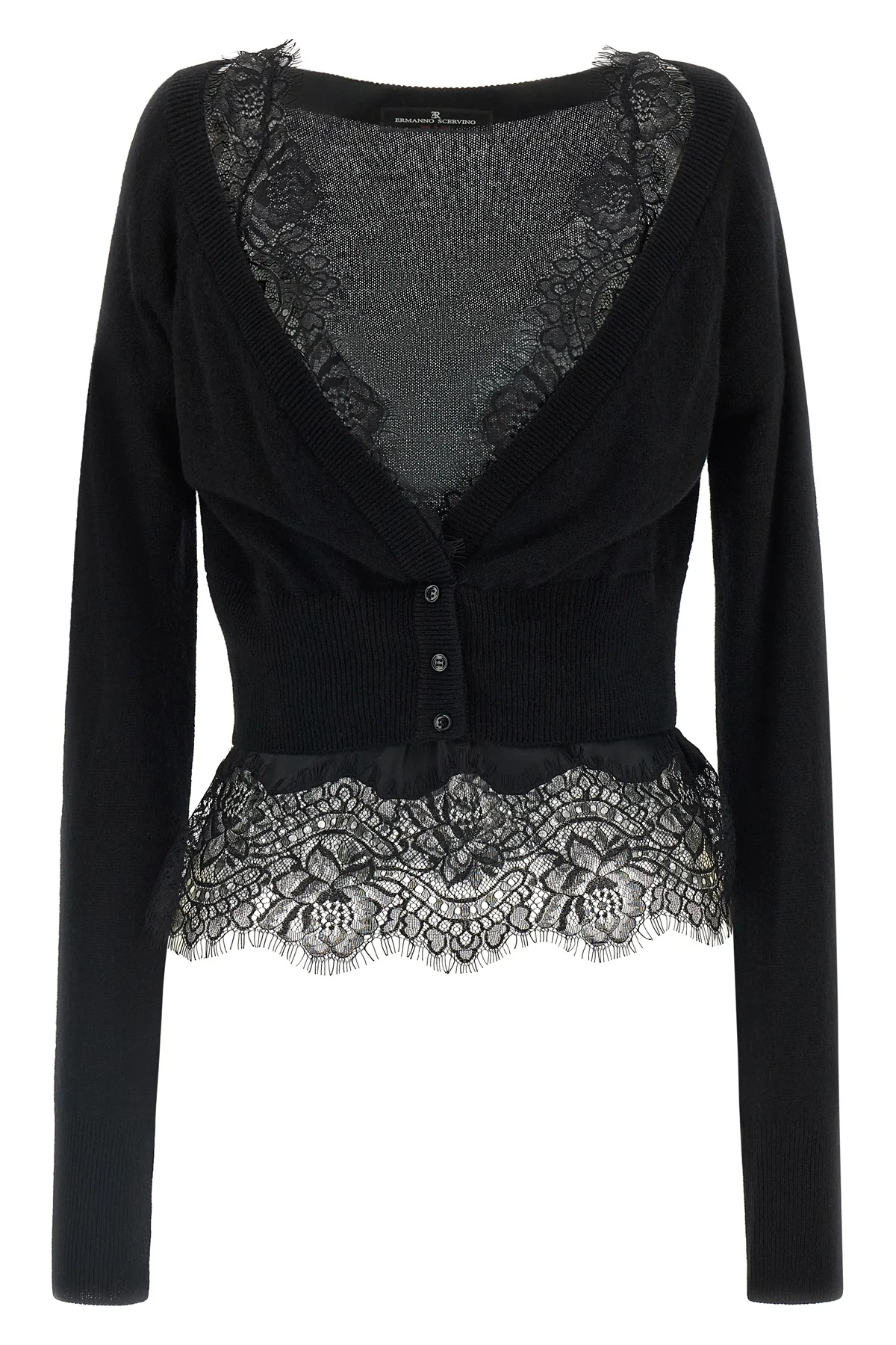 ERMANNO SCERVINO 38 the ermanno scervino cardigan in pure black cashmere stands out for a sartorial