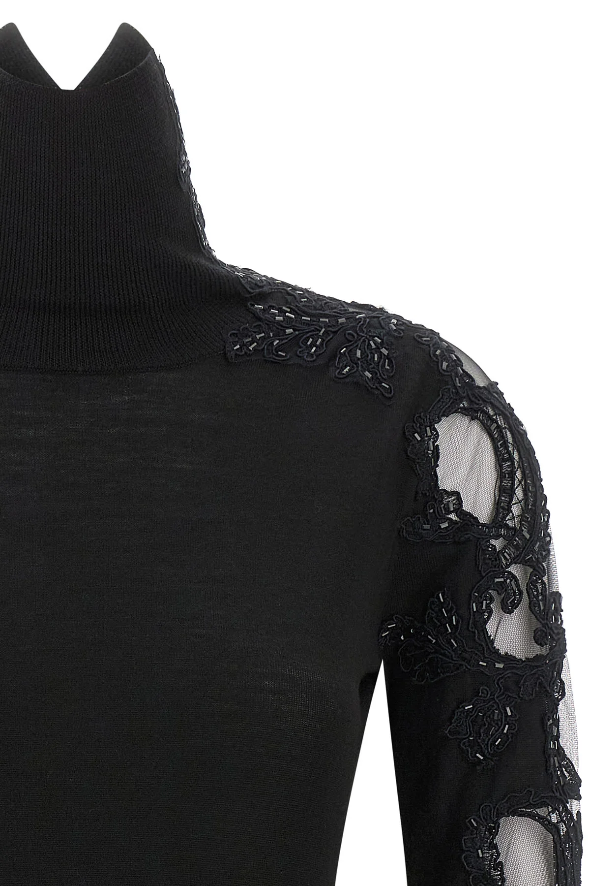 the ermanno scervino high neck sweater in pure black virgin wool stands out for