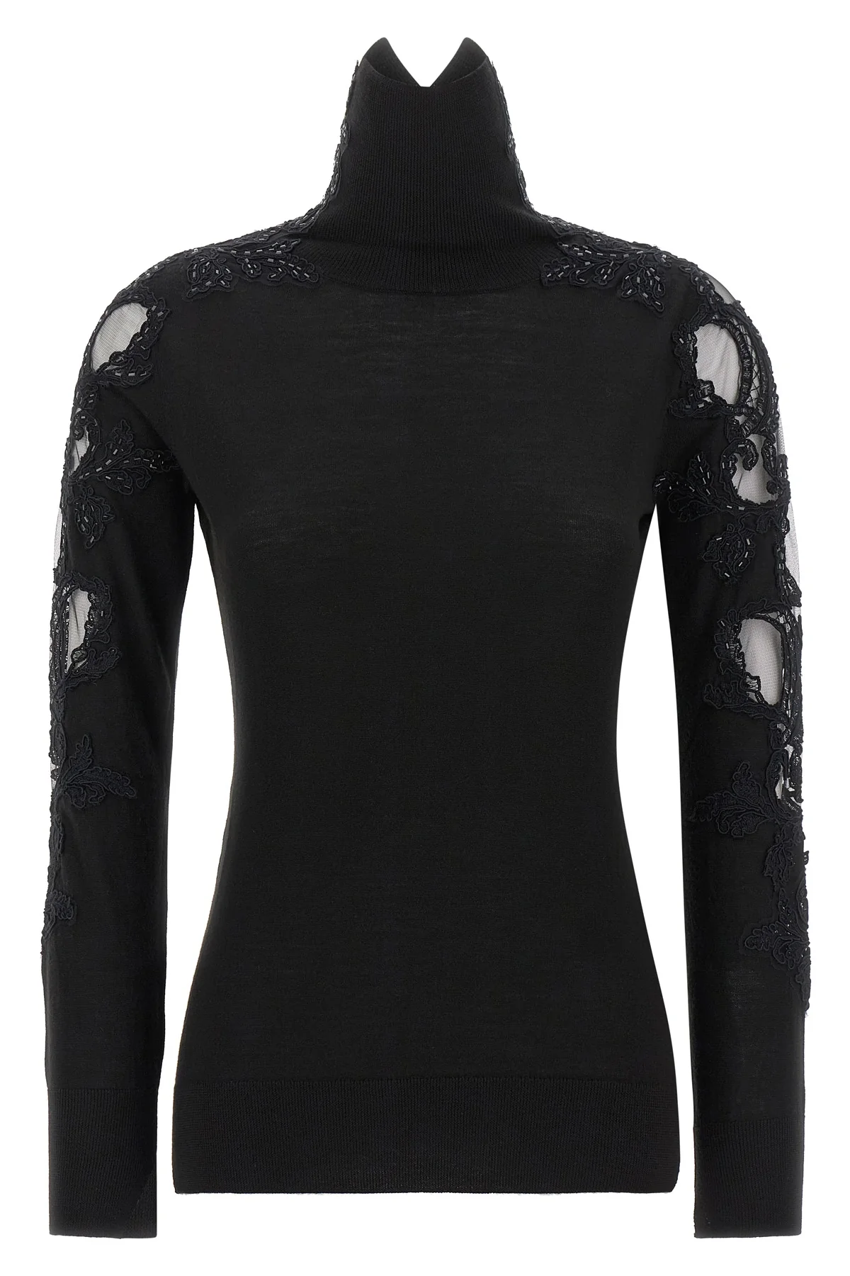 ERMANNO SCERVINO 38 the ermanno scervino high neck sweater in pure black virgin wool stands out for