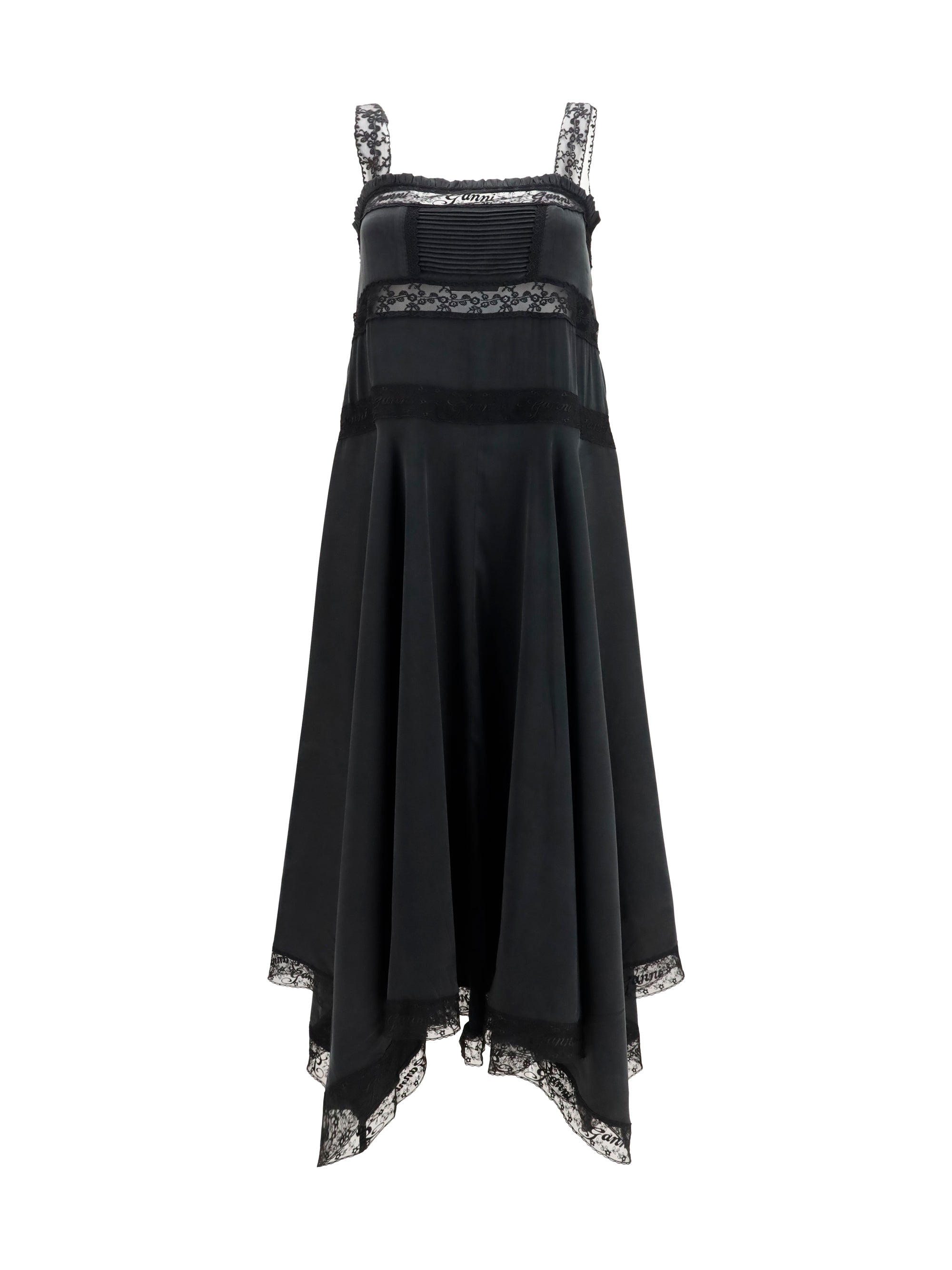 GANNI 36 silk maxi dress with lace details