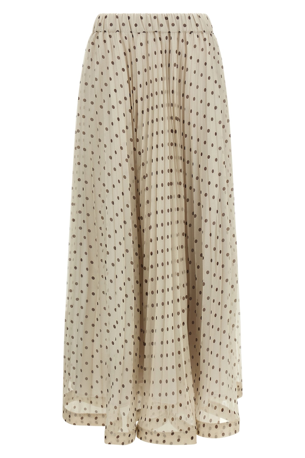 long pallina skirt in polka dot pleated soleil fabric