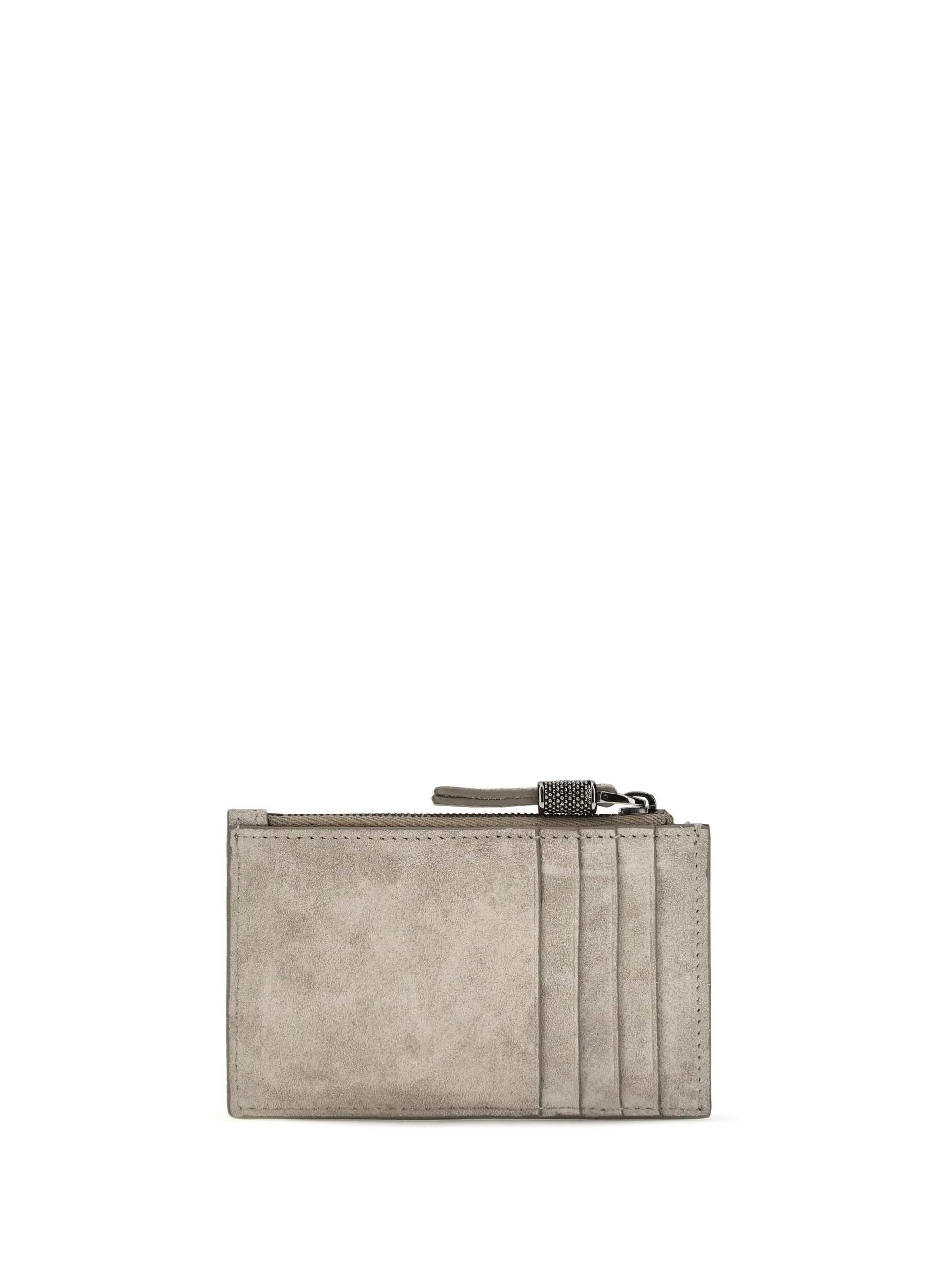 suede card holder with shiny zipper pull