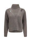 high-neck sweater with perforated shoulders