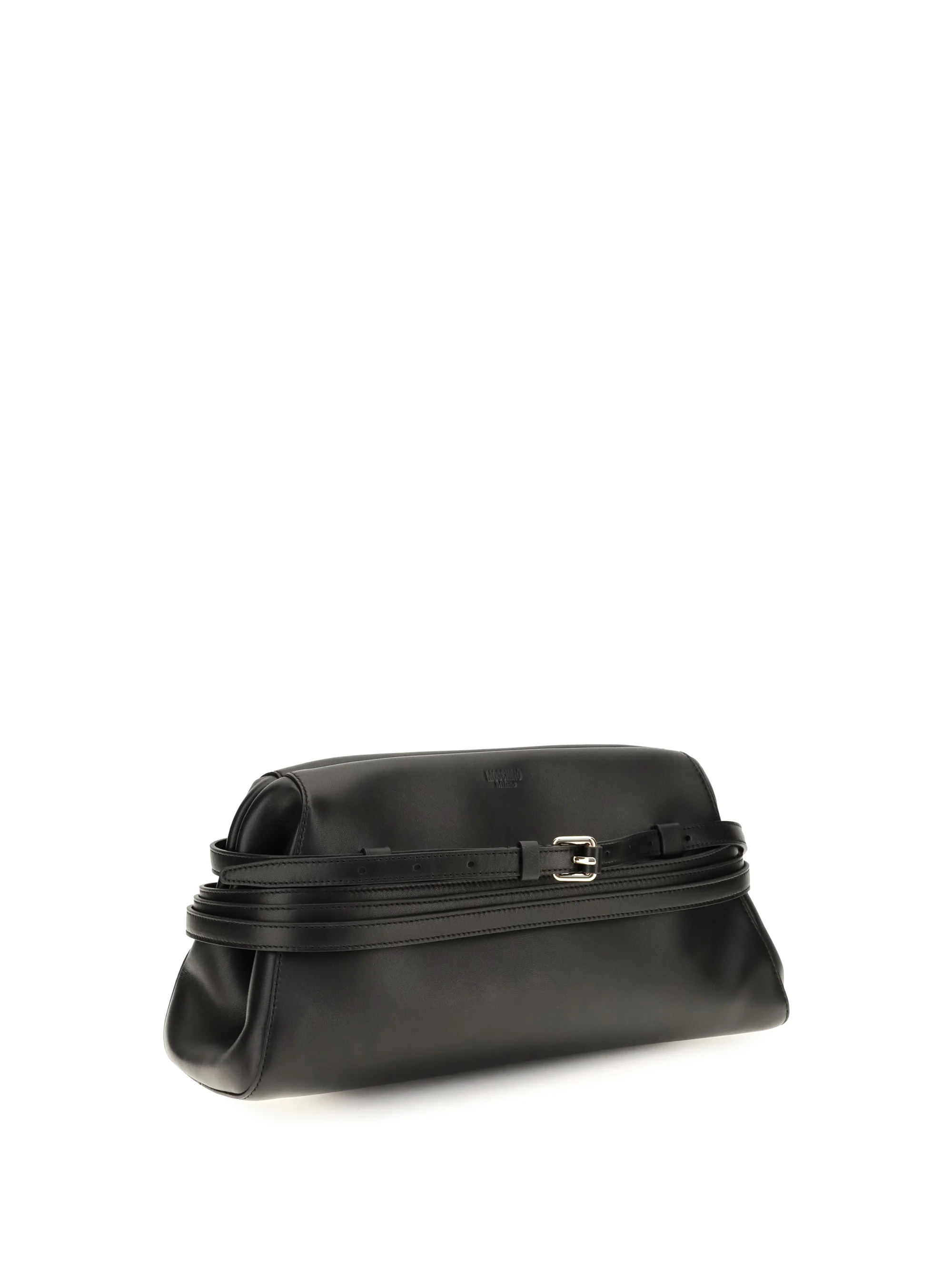 MOSCHINO OS leather clutch with buckle detail