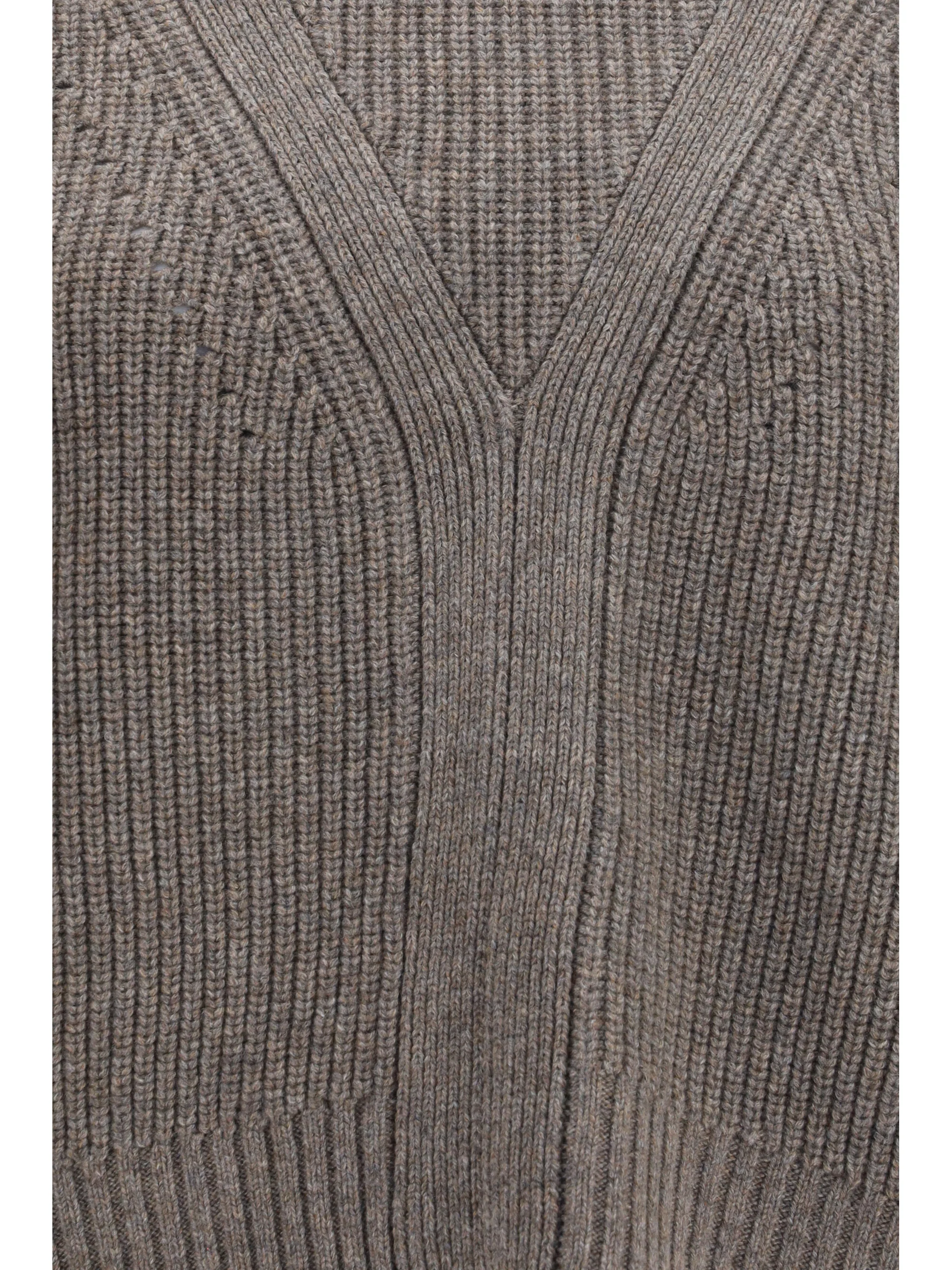 high-neck sweater with perforated shoulders