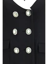 long double-breasted blazer with contrast neckline