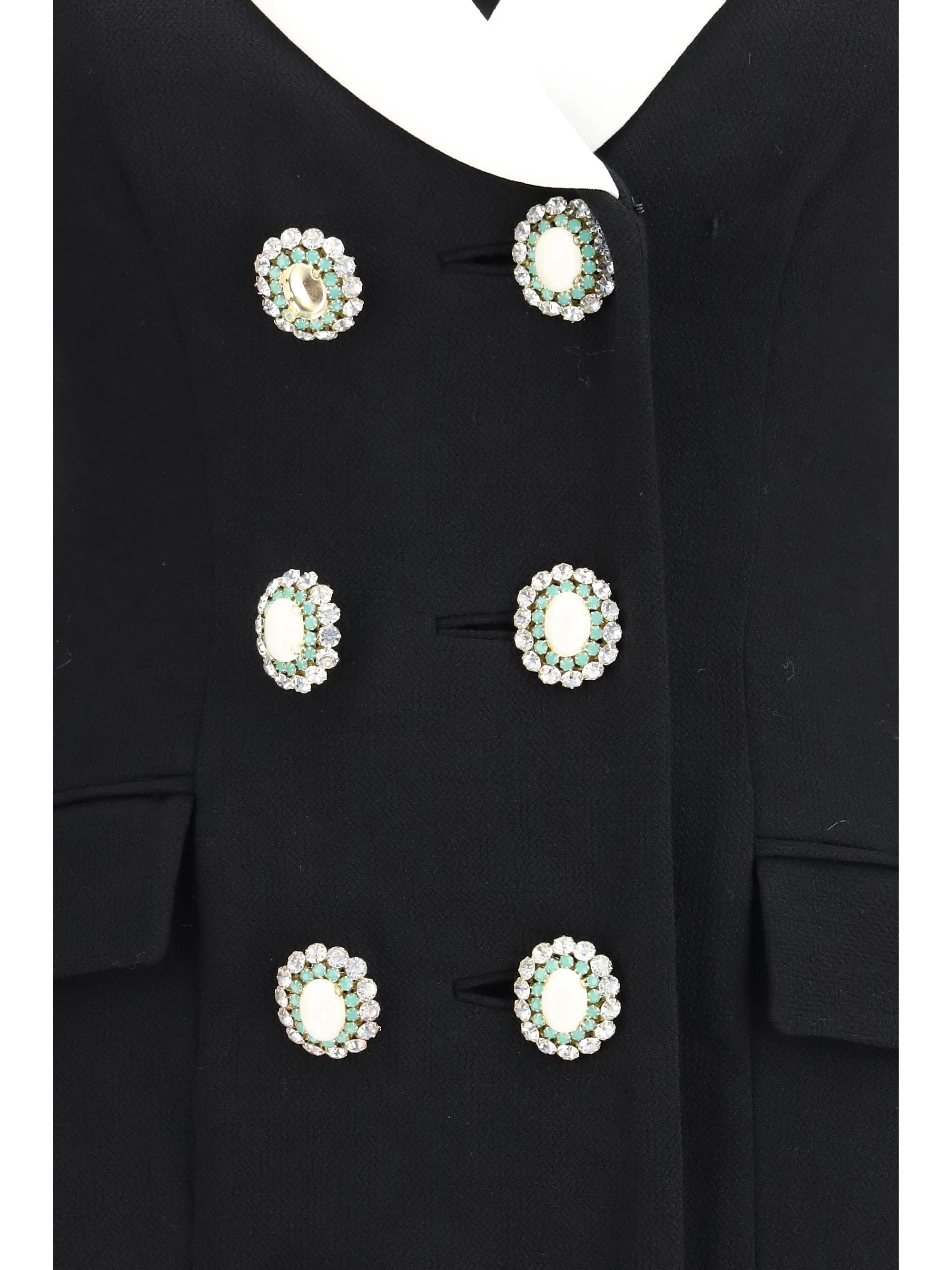 long double-breasted blazer with contrast neckline