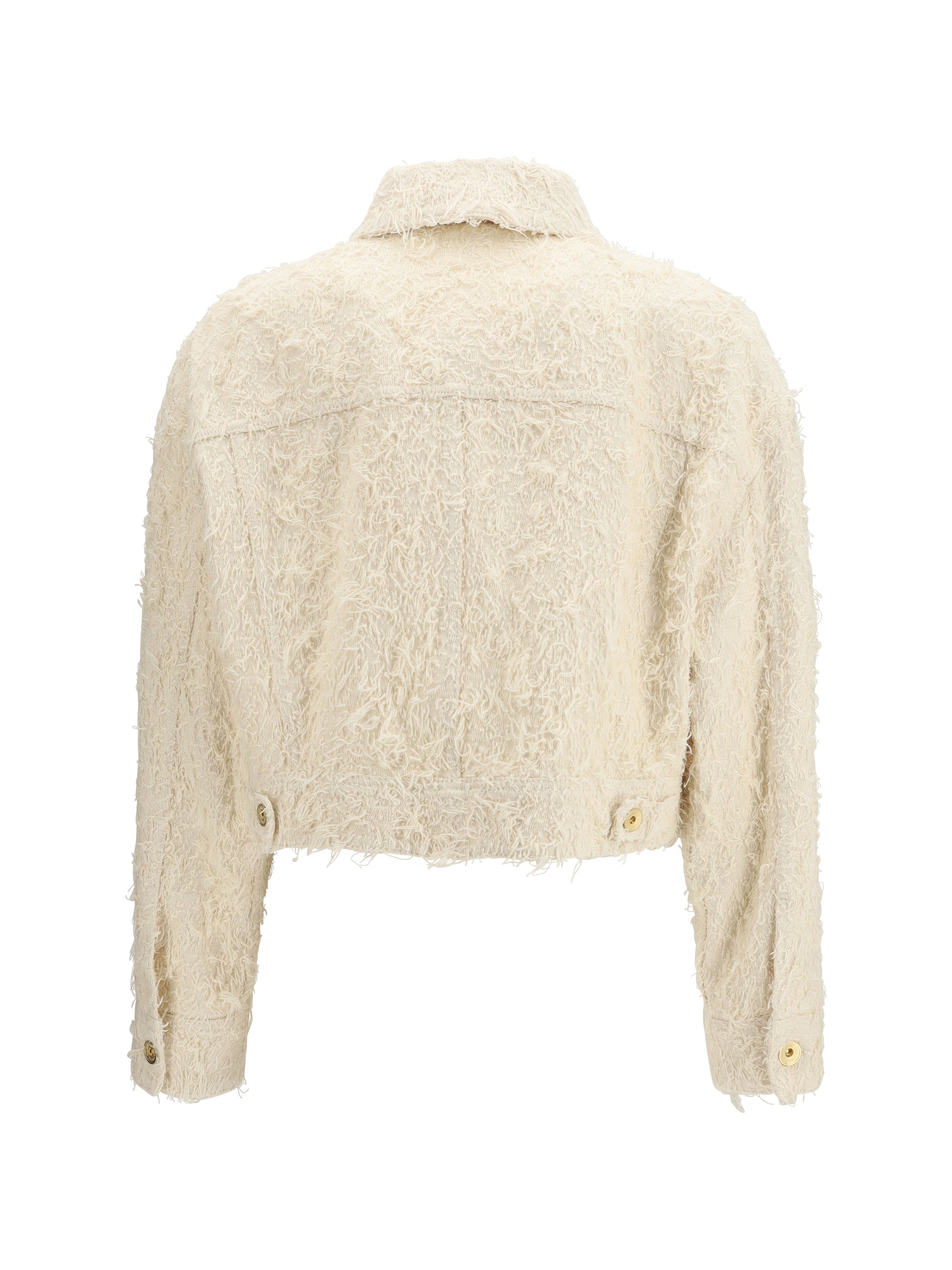 fuzzy dyed denim outerwear jacket with monili