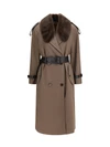 long cotton trench coat with buffalo leather collar