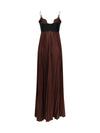 satin long dress with lace inserts