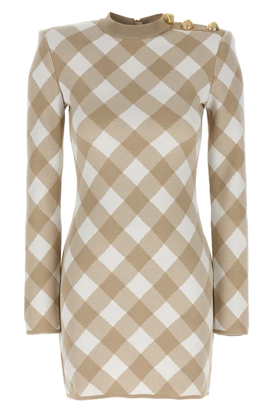 vichy macro print viscose blend dress