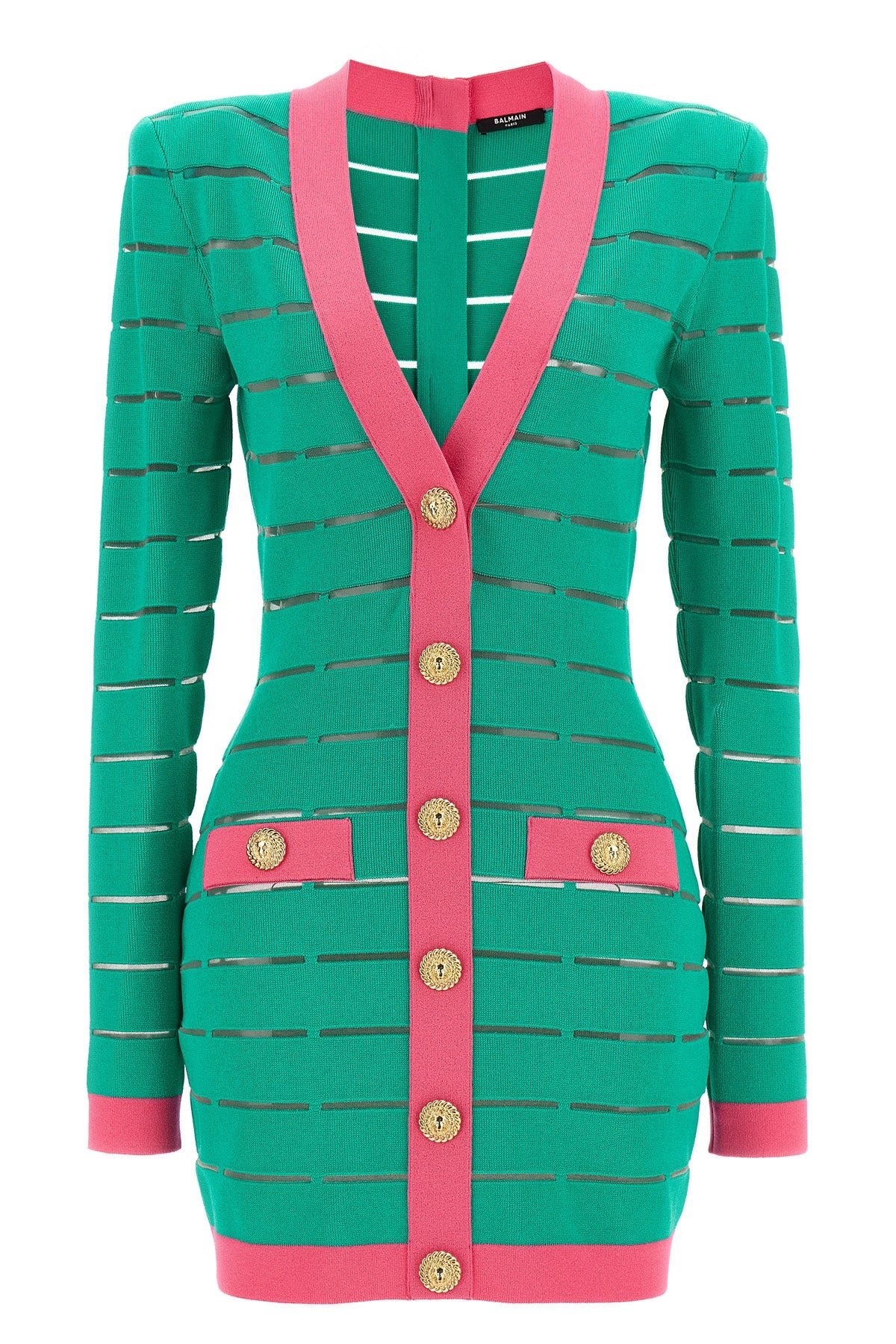 BALMAIN 38 two-tone viscose blend knit dress