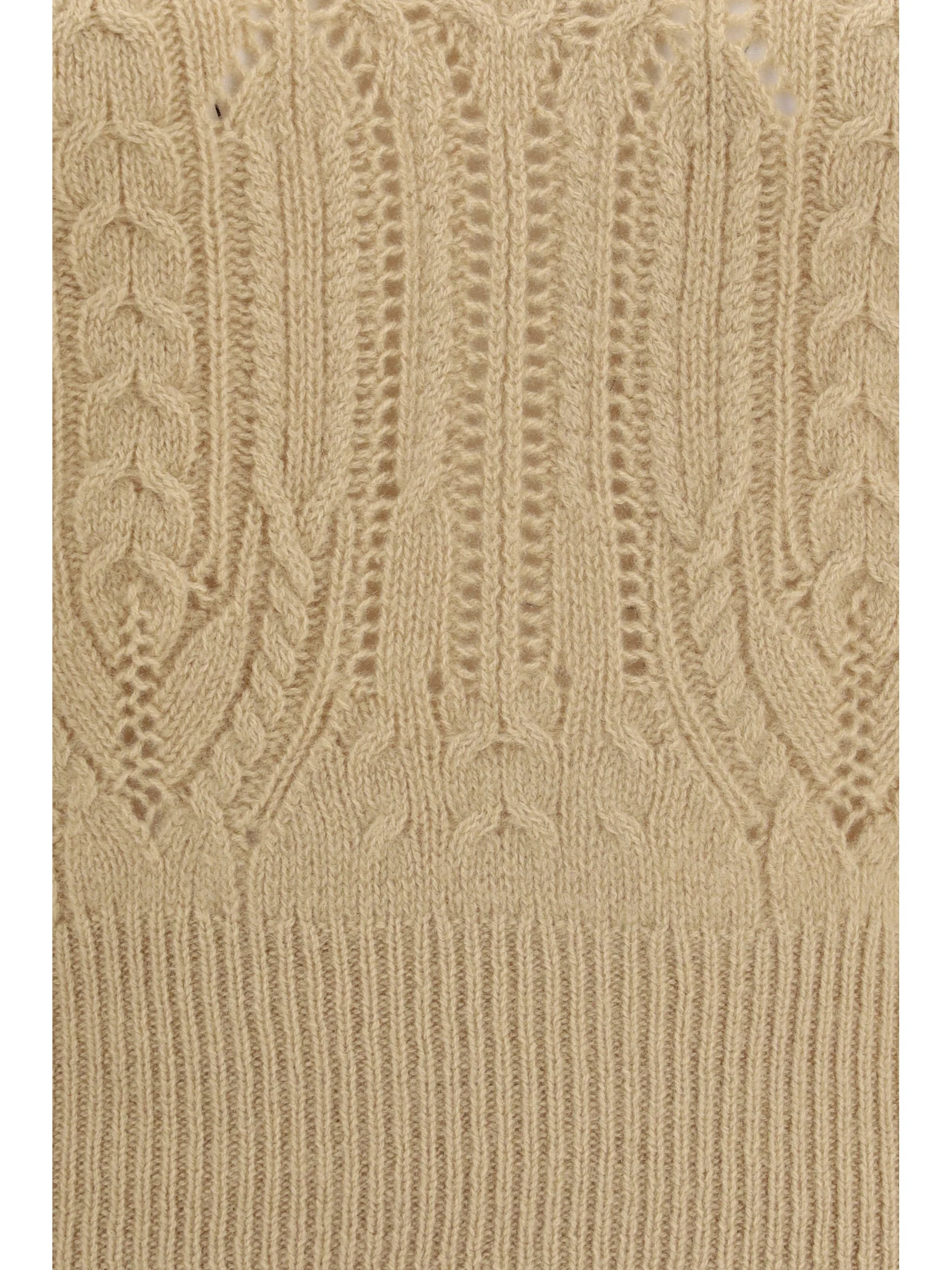 long sleeve cable knit and openwork cashmere sweater
