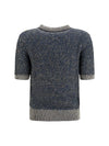 short-sleeve sequined sweater with buttons