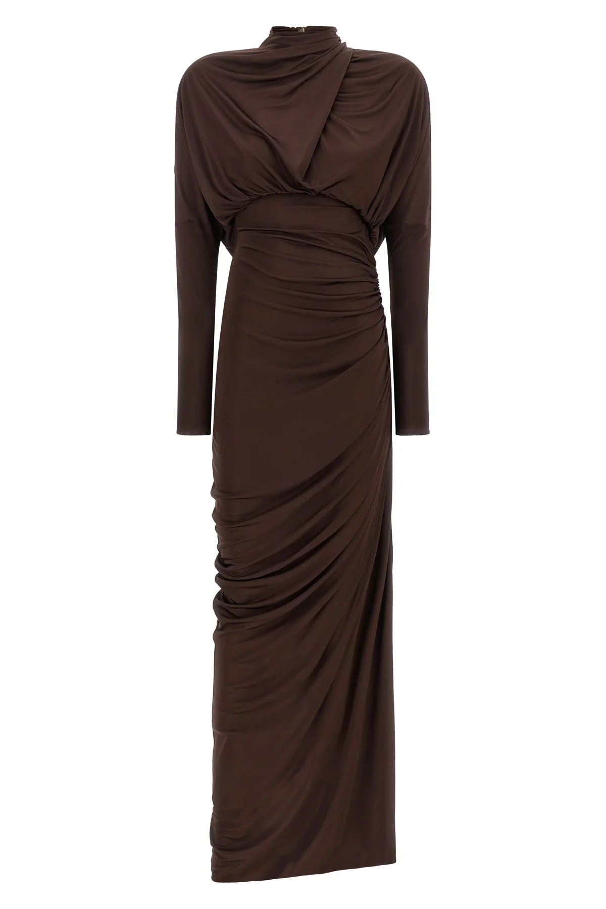 BALMAIN 36 the balmain fluid jersey long dress defines the silhouette through a screwed tai