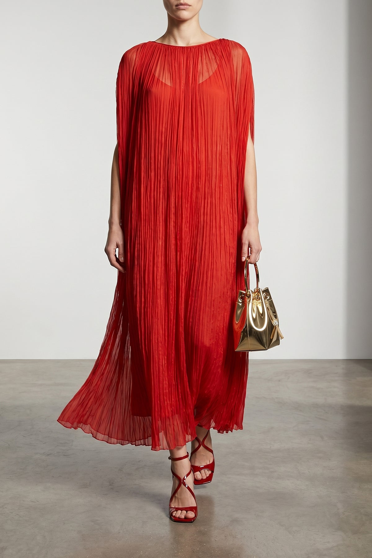 FEDERICA BONIFACI OS long the pleated dress cape dress in wrinkled silk pleat