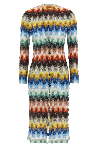 long cardigan in lace viscose blend lamé made in raschel