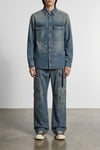 double cargo used-effect stone-washed cotton denim jeans