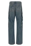 double cargo used-effect stone-washed cotton denim jeans