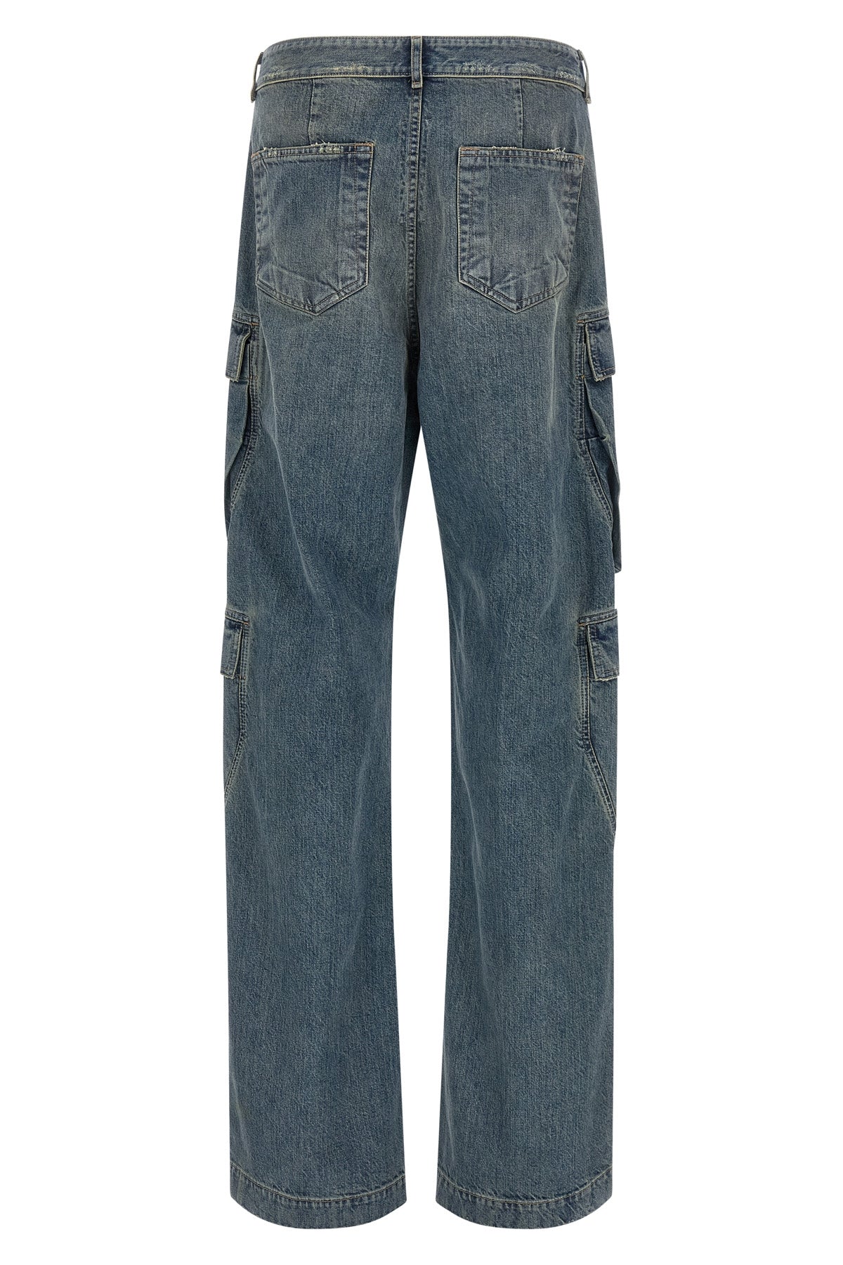 double cargo used-effect stone-washed cotton denim jeans