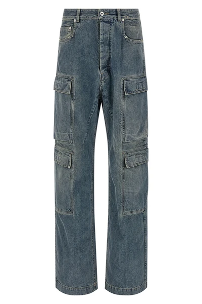 double cargo used-effect stone-washed cotton denim jeans