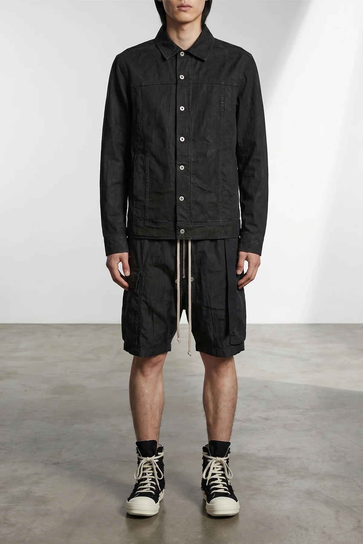 jumbo worker jacket in coated-effect cotton denim