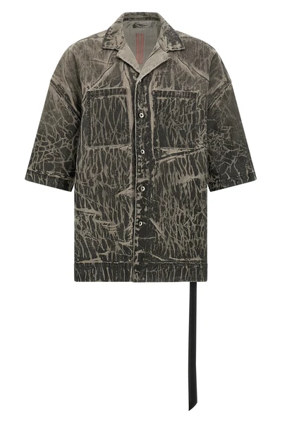 magnum tommy shirt in megacrust cotton denim overdyed in powder form