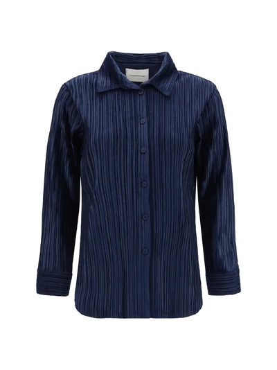 shirt in fine striped velvet-like fabric