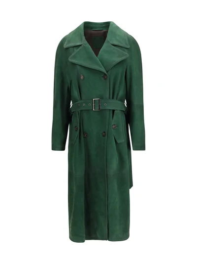vintage effect suede double breasted trench coat