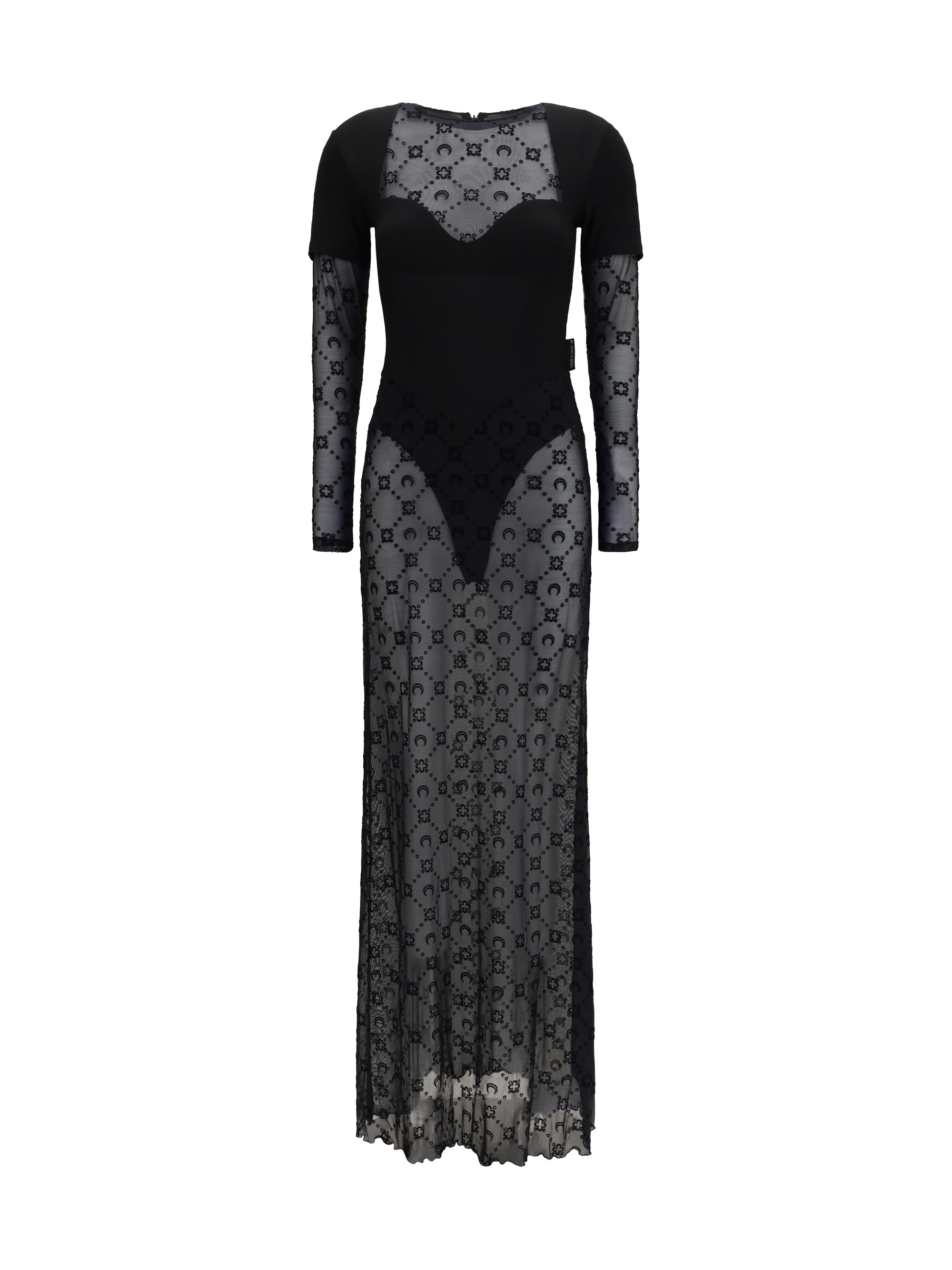 MARINE SERRE M layered long dress in jersey and mesh