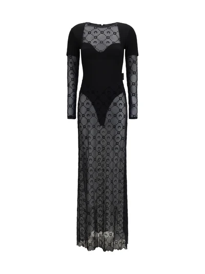 layered long dress in jersey and mesh