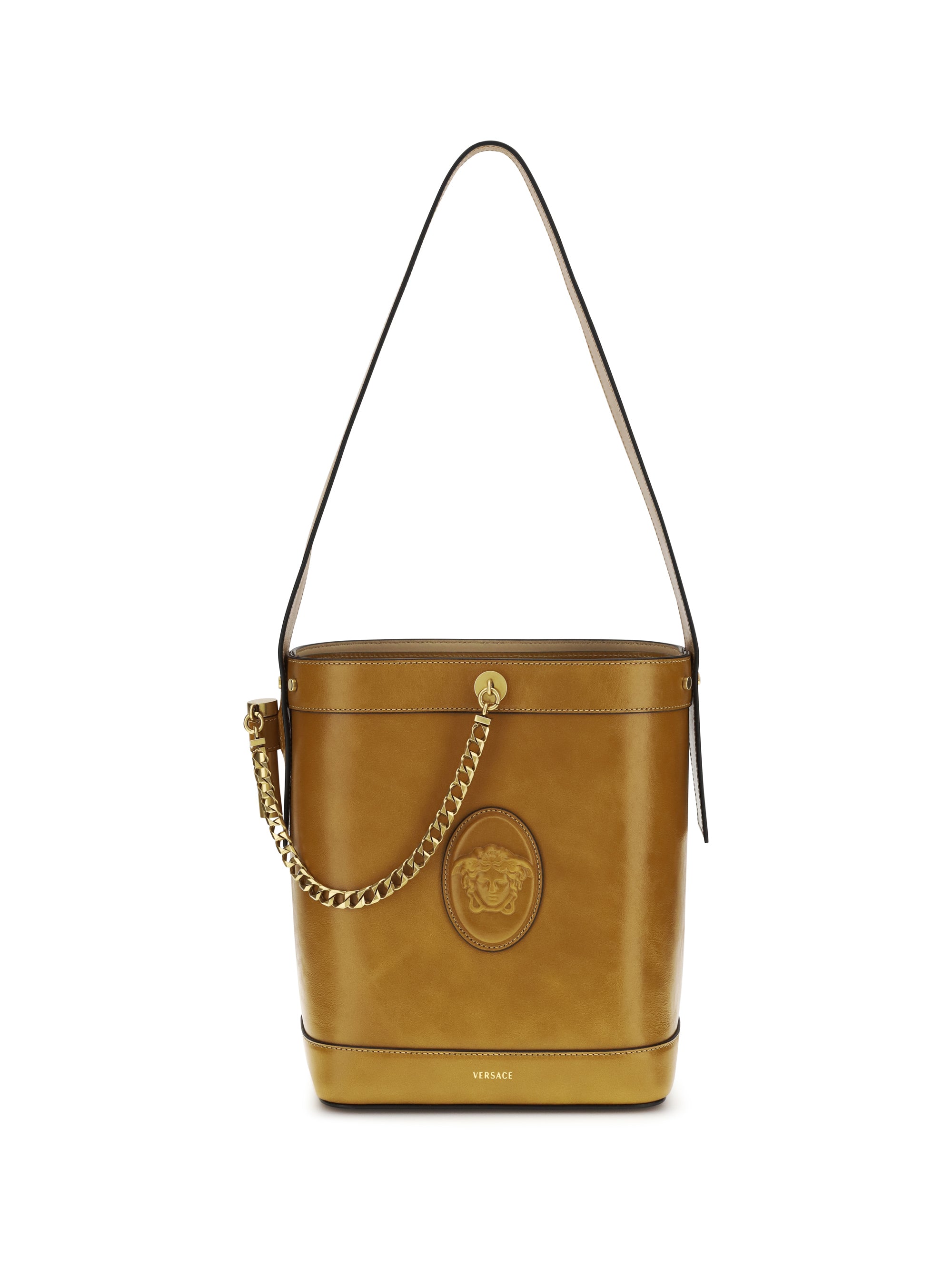 VERSACE OS small leather pivot bucket bag