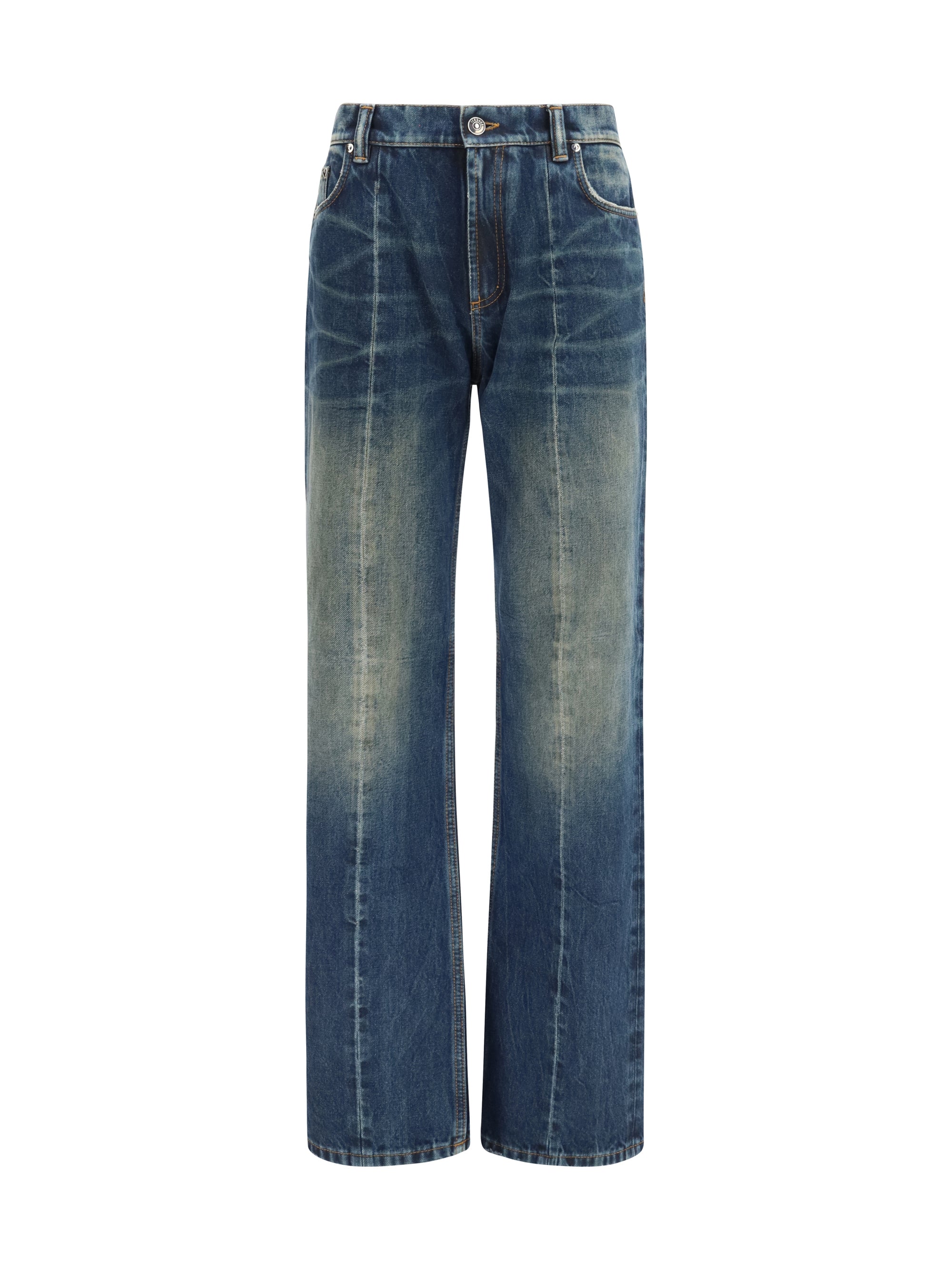 VERSACE 25 distressed straight-leg cotton denim jeans