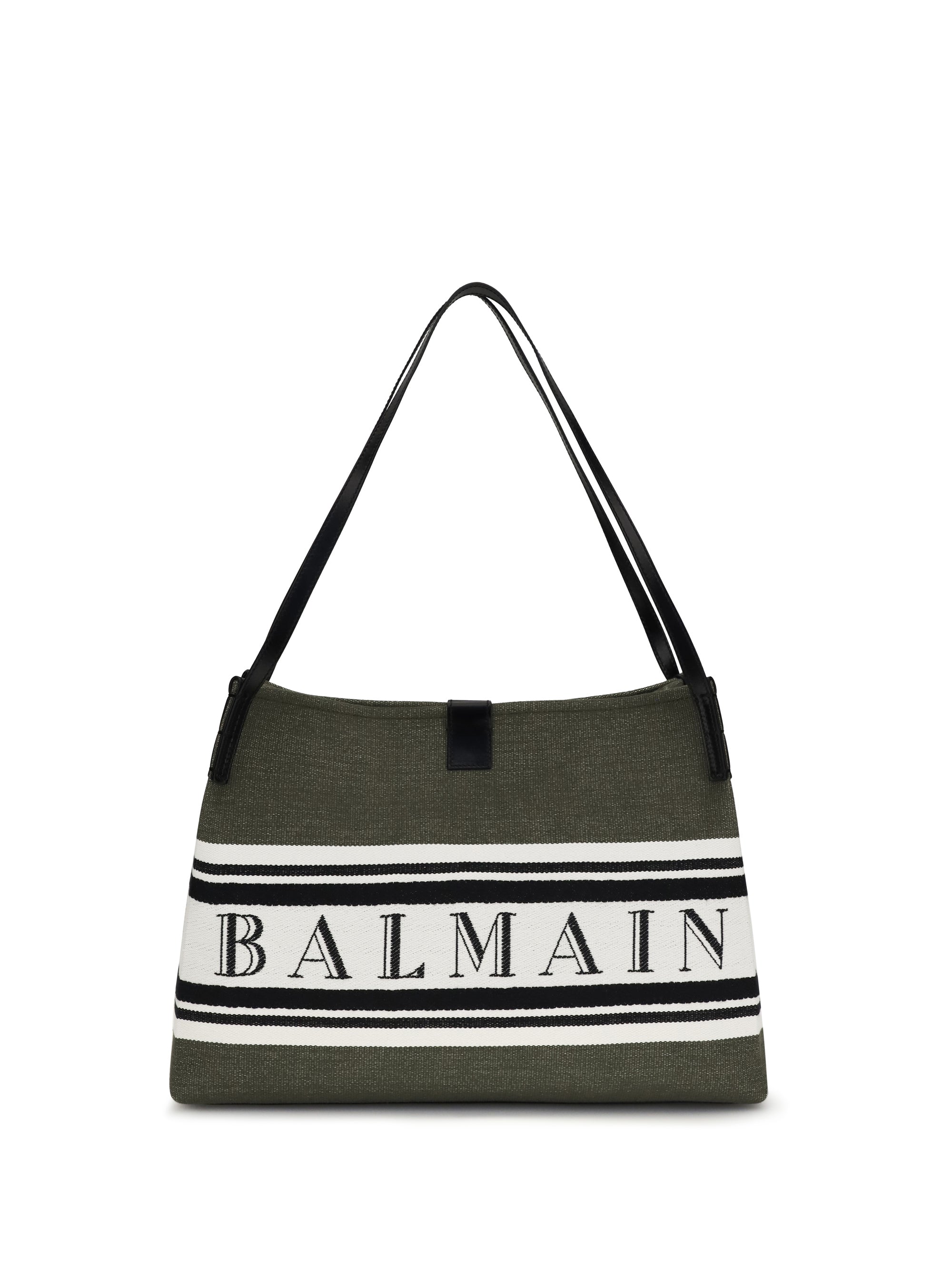 BALMAIN OS medium canvas and leather release tote