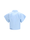 short-sleeve shirt in striped viscose and linen canvas