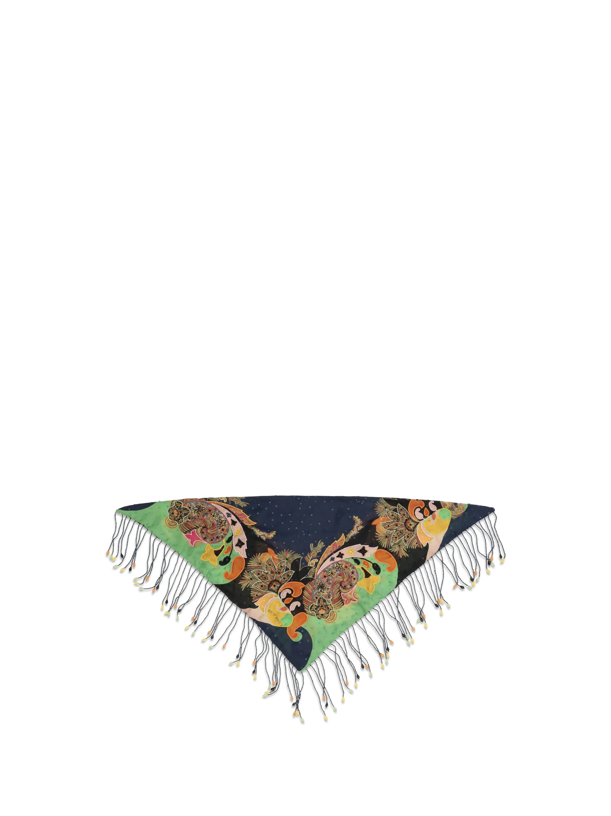 scarf in pure silk with fringes and beaded