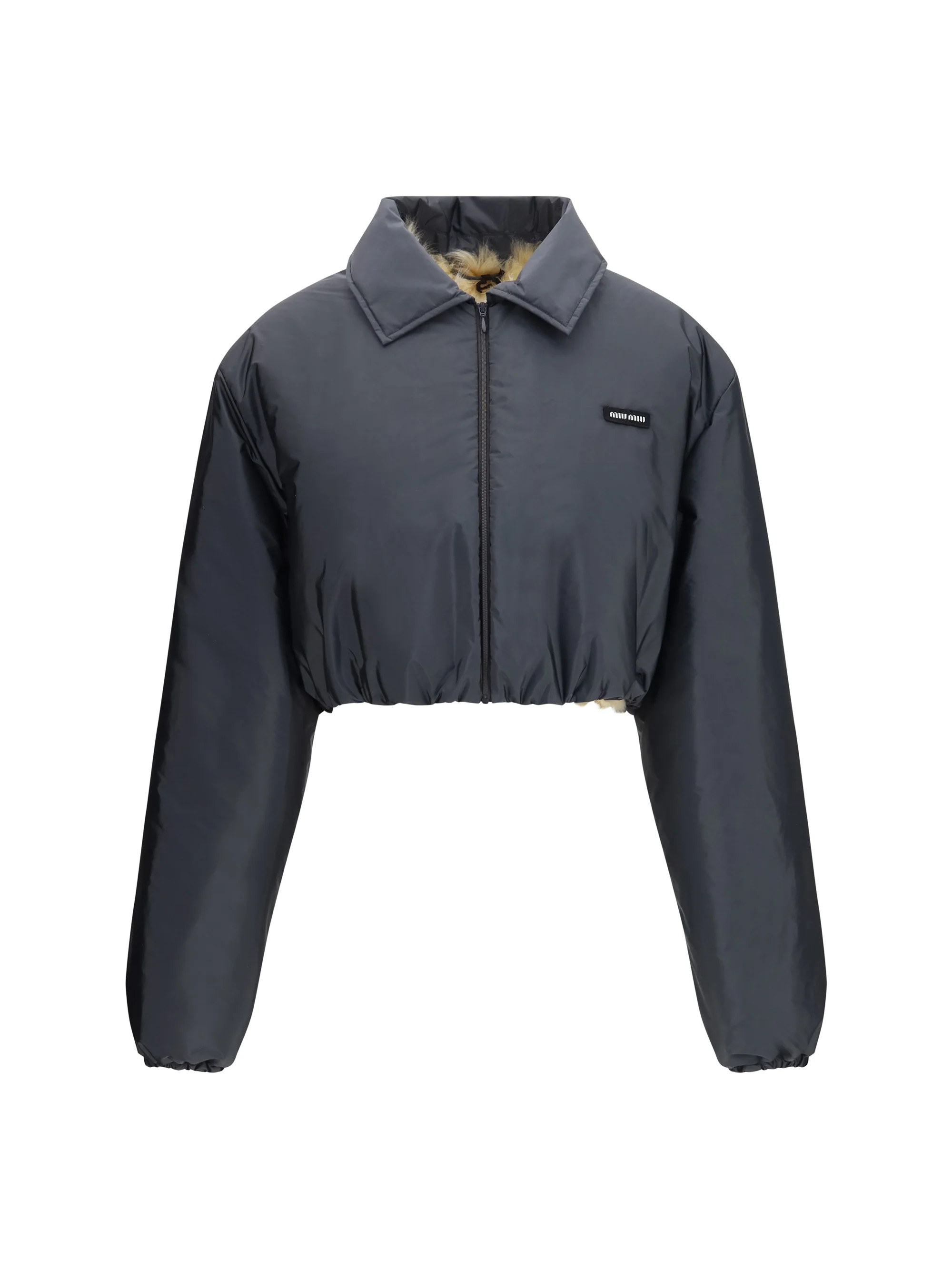 MIU MIU 40 technical fabric and shearling windbreaker jacket