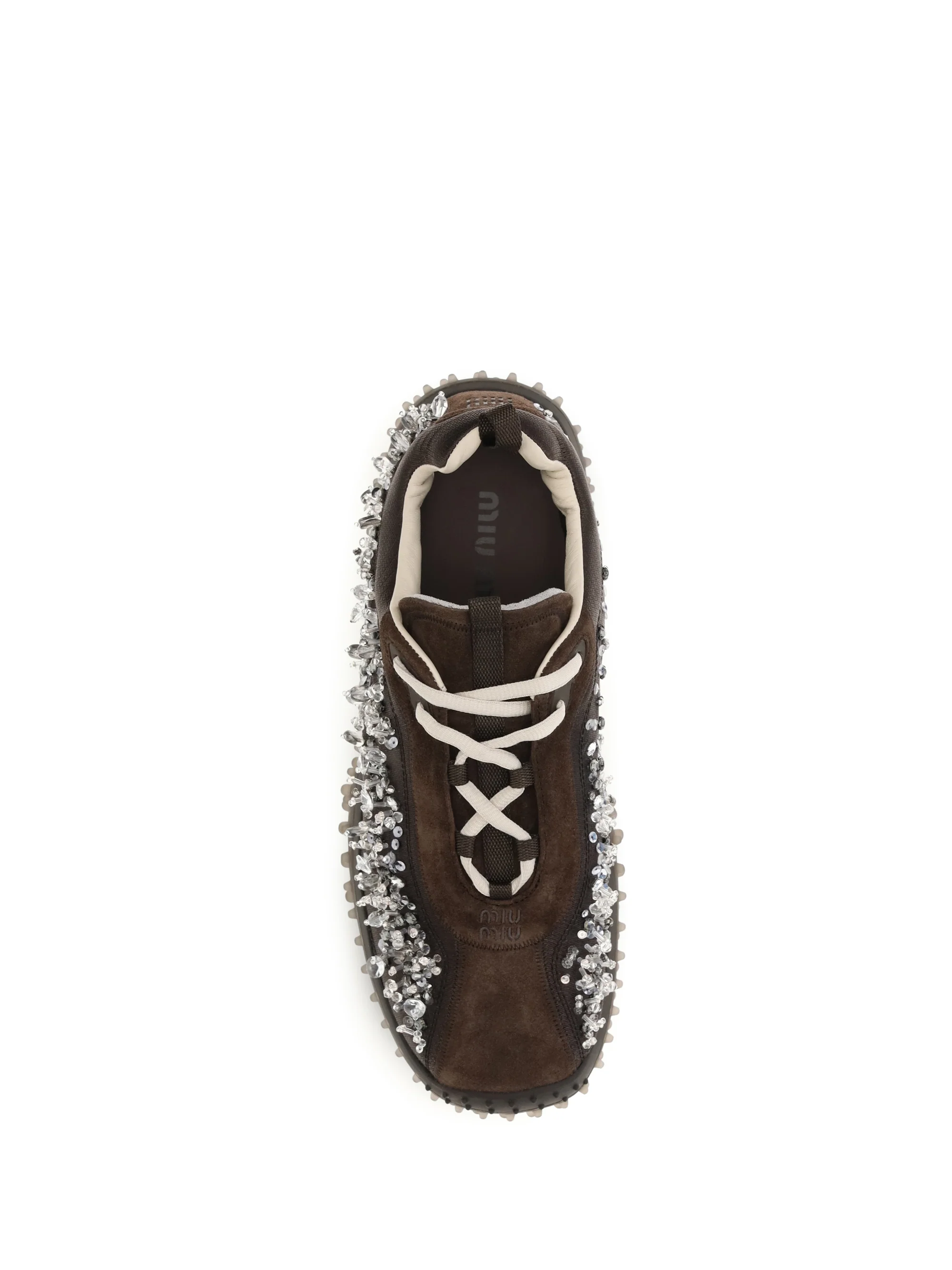suede and technical fabric sneakers with crystals