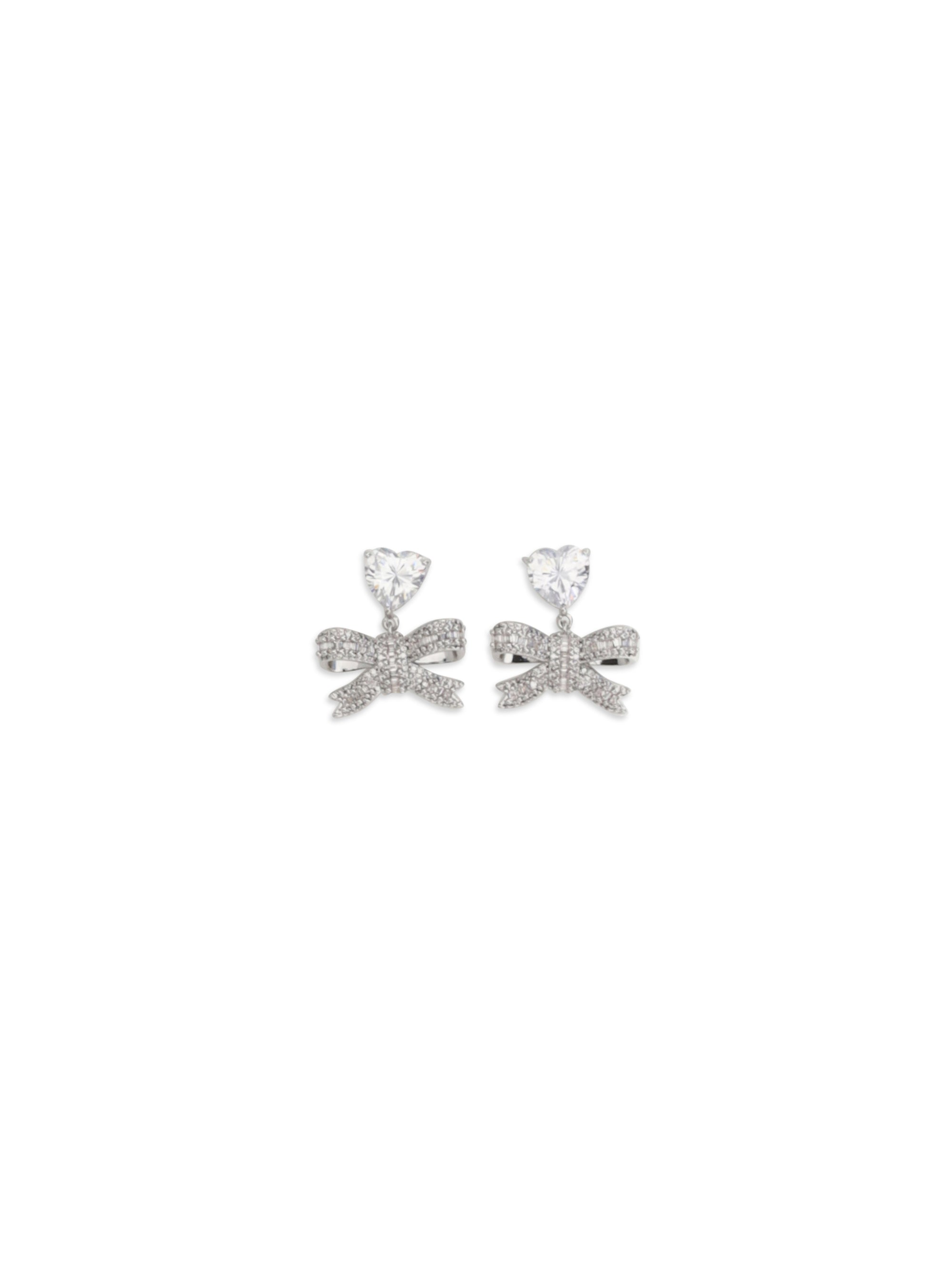 SELF-PORTRAIT OS heart-shaped crystal bow drop earrings