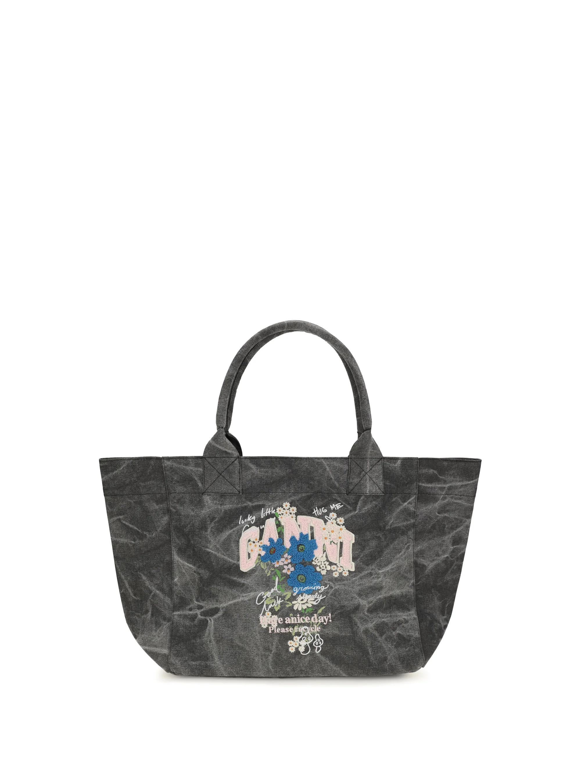 GANNI OS medium trapeze flower-print shopping bag