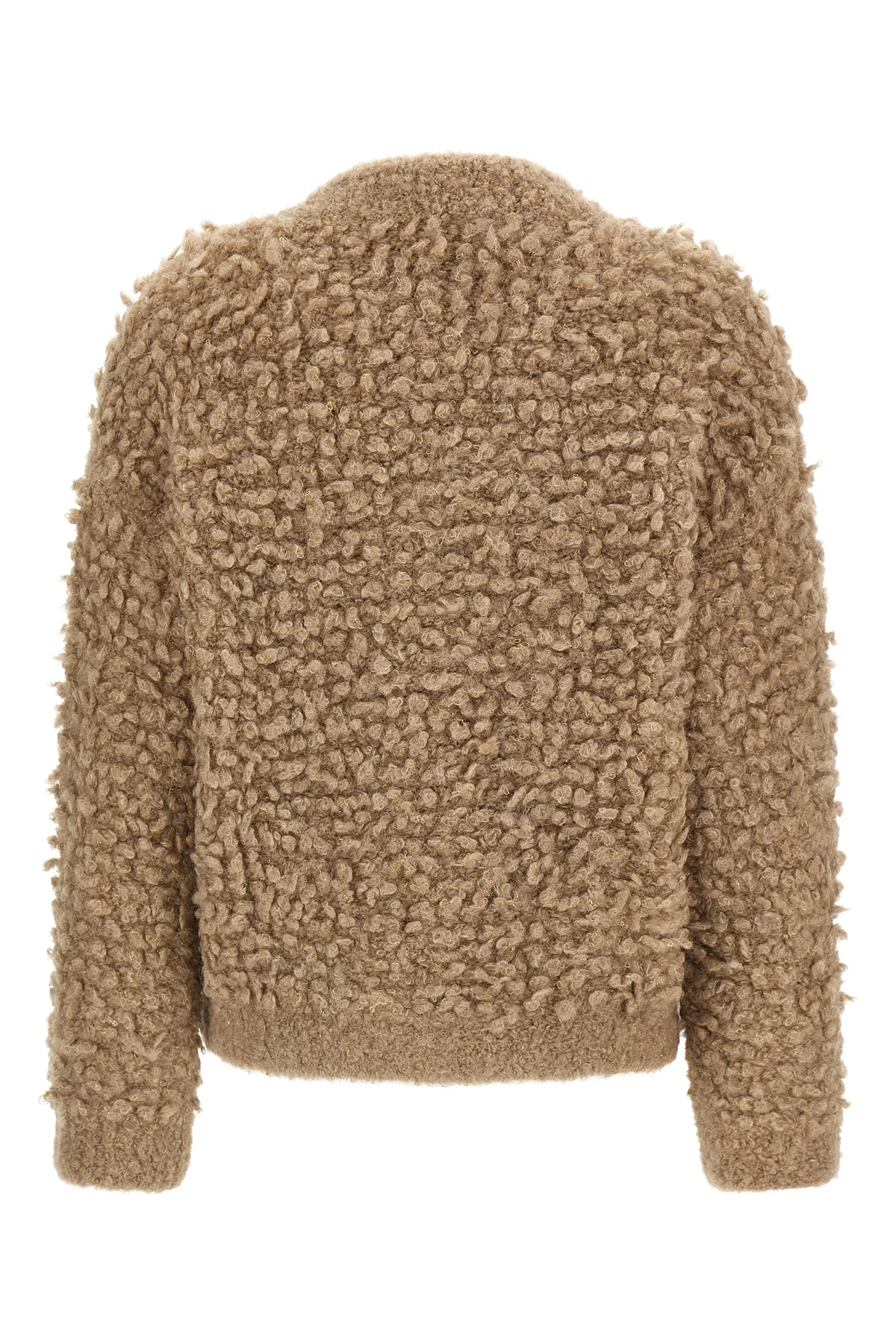 the peserico bomber jacket redefines the codes of knitwear through material volu